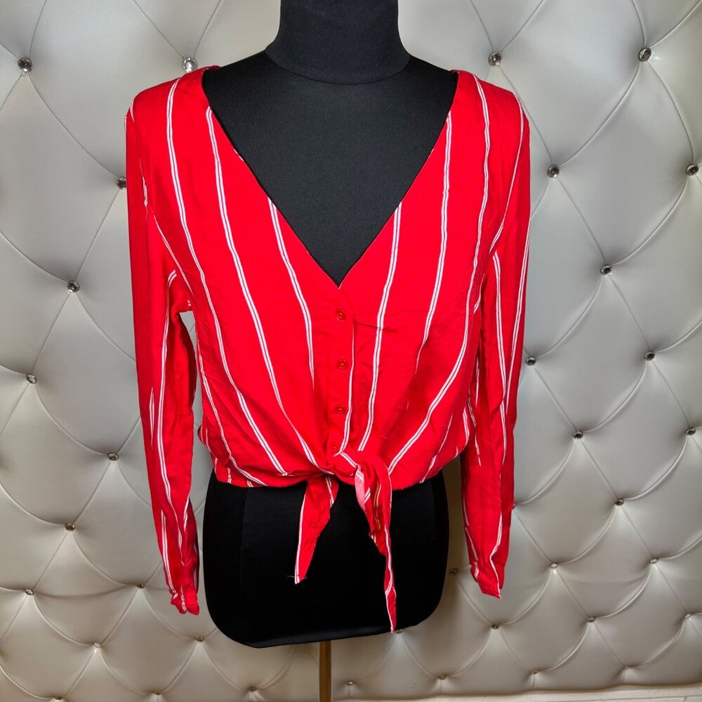 Divided Red Striped Women's Top Size 4